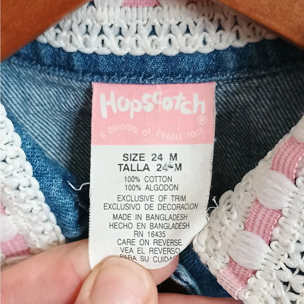 Vintage Hopscotch Pearl Snap Denim Jean Jacket Lace Collar Baby Girl 24 Mo